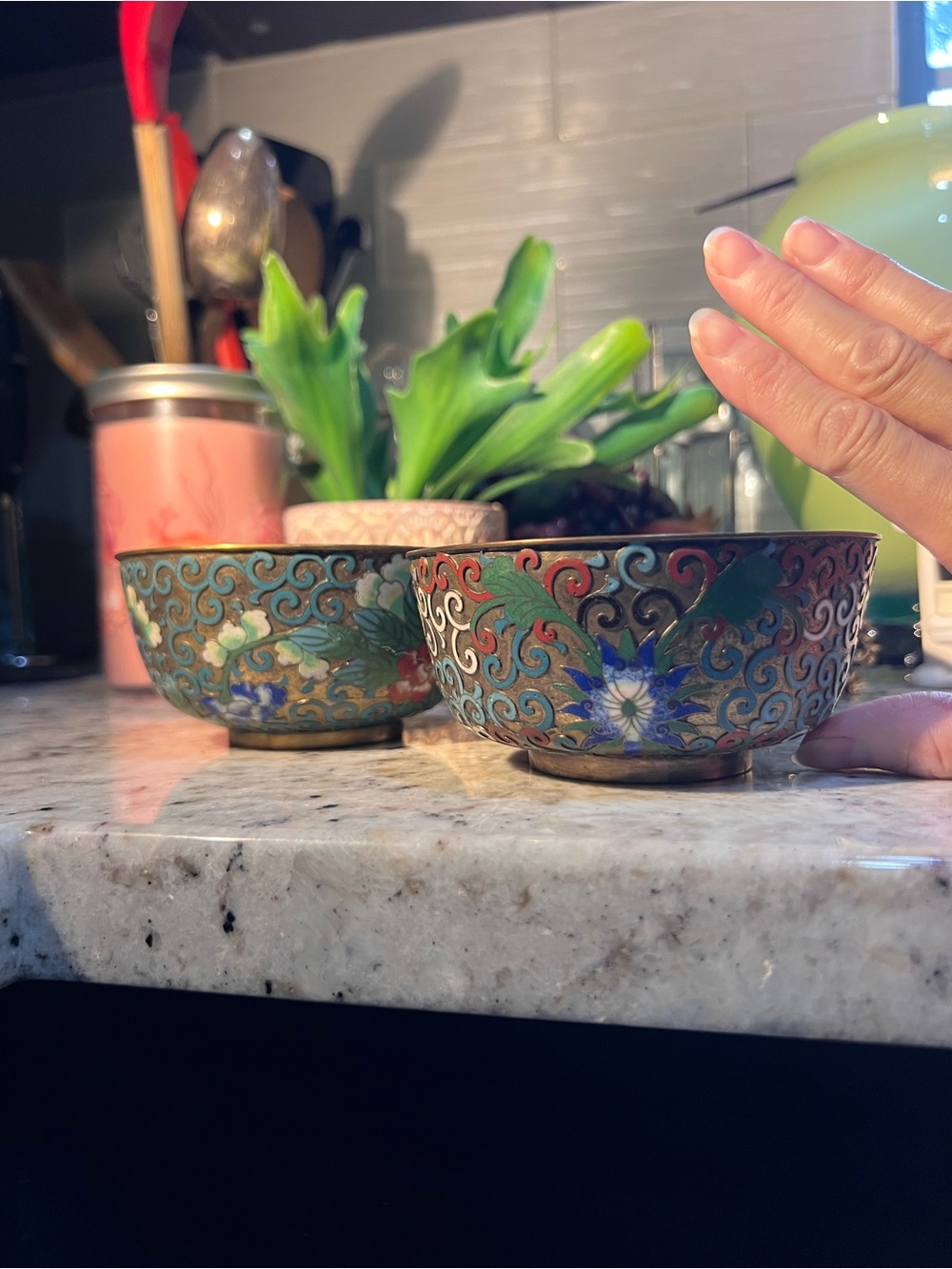 Set of 3 Amazing & Rare Floral Cloisonné Bowls, expect some imperfections - Picture 2 of 16